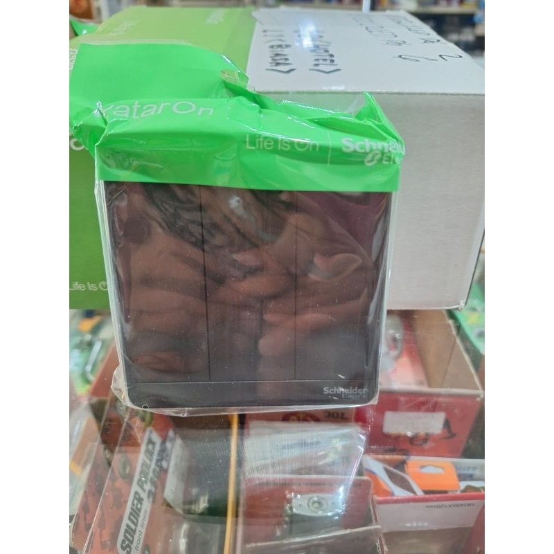 Saklar triple / 3 gang Schneider AvatarON Dark Grey / Abu abu