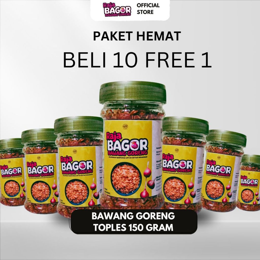 

RAJA BAGOR BAWANG GORENG PREMIUM PAKET HEMAT 10 TOPLES GRATIS 1 TOPLES 150 ML