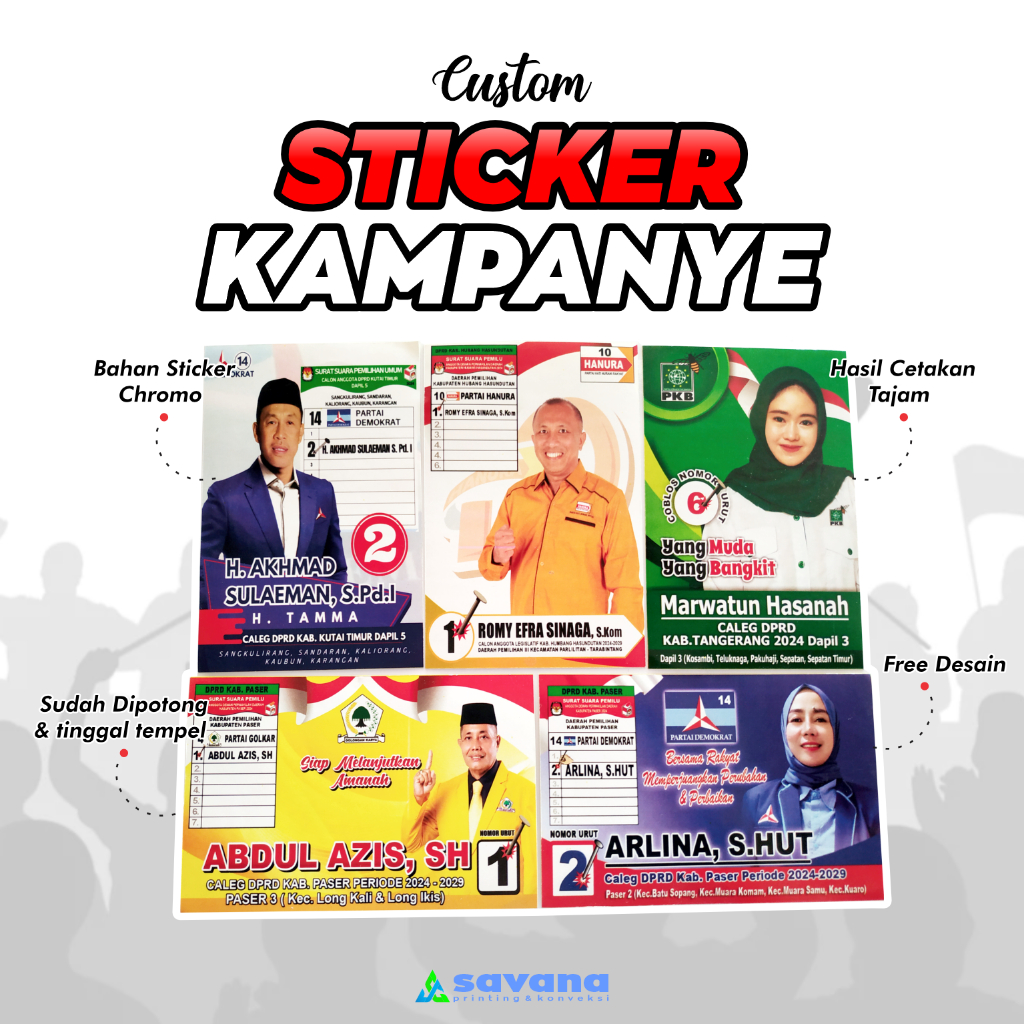 

Sticker kampanye / sticker partai / sticker caleg / sudah dipotong (tinggal tempel)