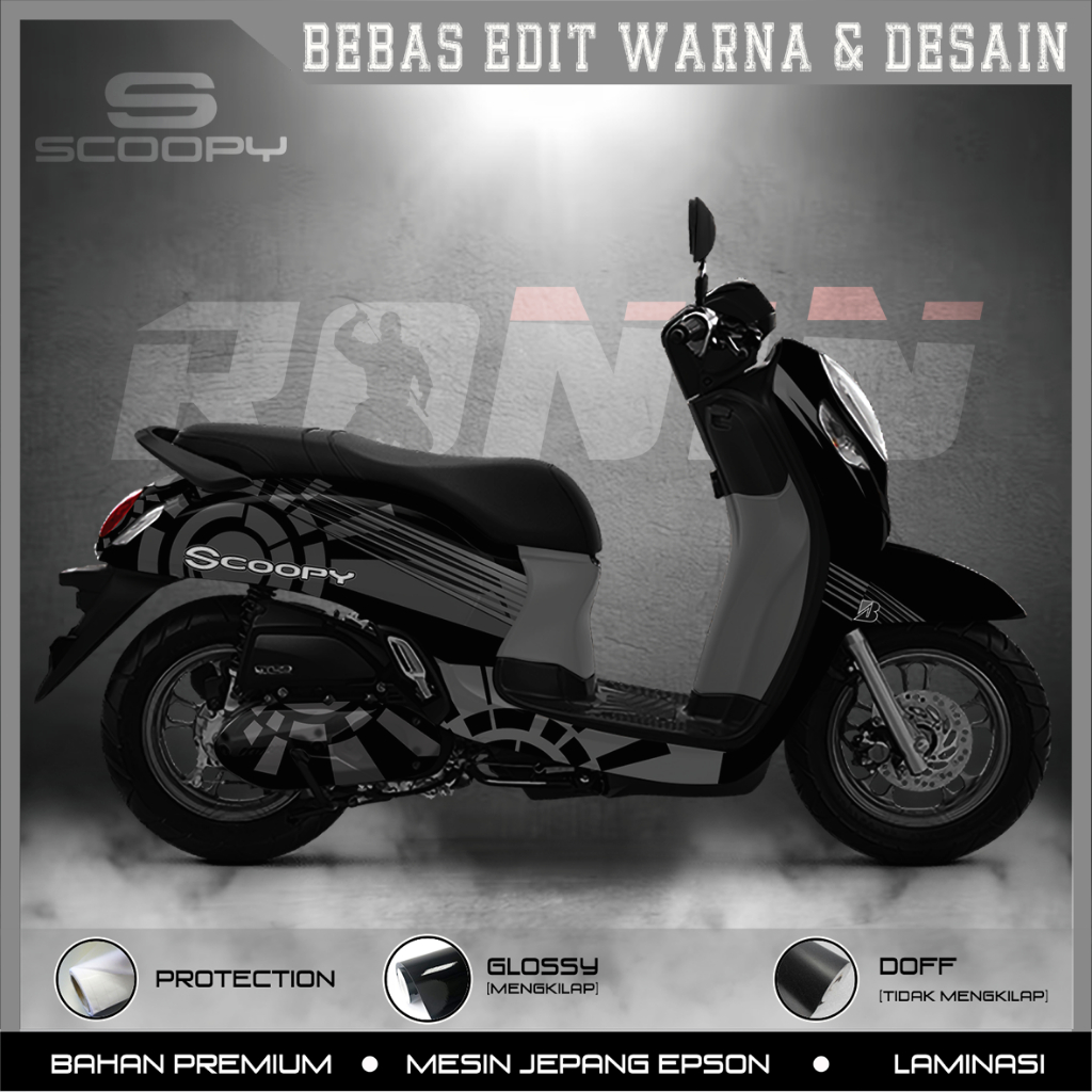 Sticker Decal FULL BODY Scoopy 2021 + Box Tengah Cover Knalpot PAKET LENGKAP Motif SM Black