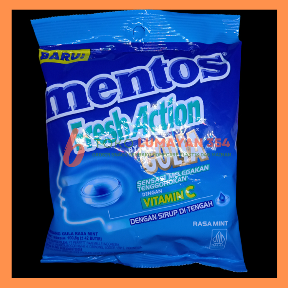 

Permen Golia Fresh Action mentos rasa mint sak isi 42 pcs x 2,4 gram