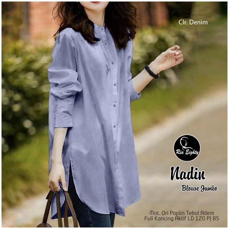 Nadin Blouse Oversize Jumbo Polos Putih Hitam Fuchia Sage Green Katun Poplin Premium Bahan Adem Ld 1