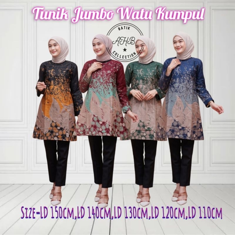 ATASAN TUNIK WANITA JUMBO KEMEJA BLOSE TUNIK BATIK JUMBO LD 150/140/130/120cm BATIK JUMBO