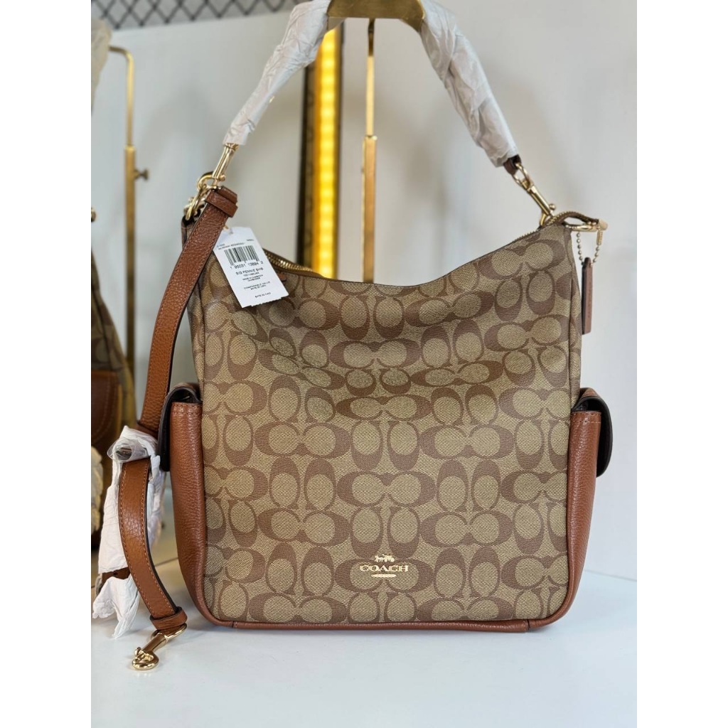 Tas Branded COACH Pennie Shoulder Bag Signature Coated Canvas Original