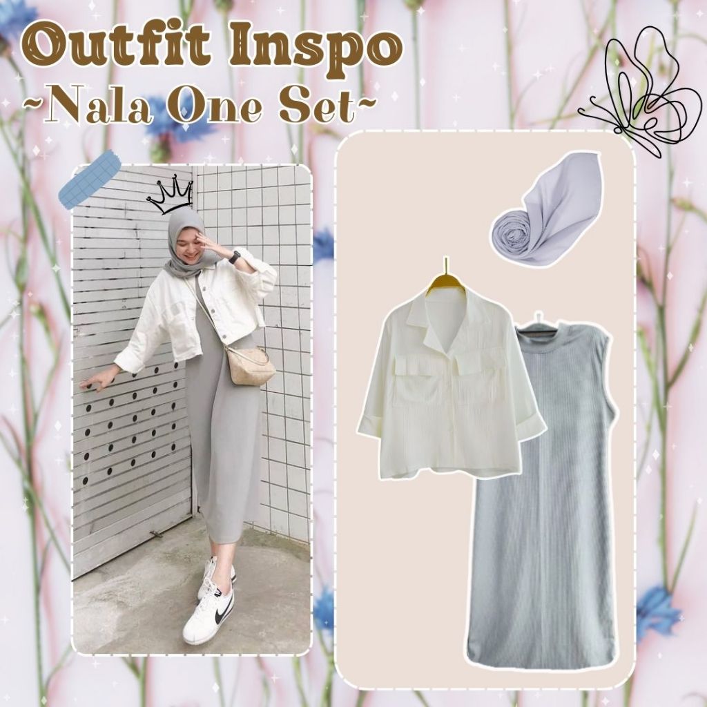 3in1 Setelan Wanita Korean Hijab Style (OUTER+INNER DRESS+HIJAB) OOTD Remaja Wanita Kekinian Outfit 
