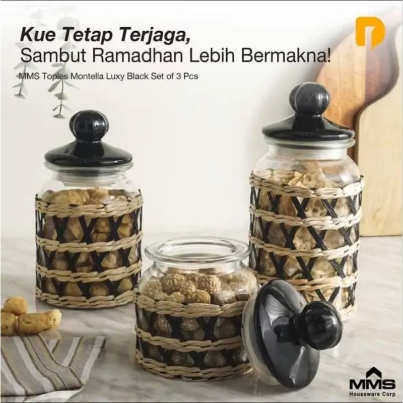 MMS Toples Montella Luxy Black Set of 3 Pcs Toples Snack Tempat Penyimpan Makanan