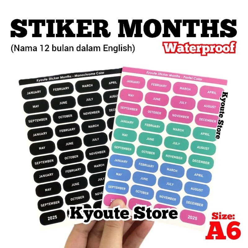 

Sticker Months / Nama 12 Bulan Tahun Masehi English Kyoute A6 Vinyl Matte Dekorasi Planner Journal Waterproof