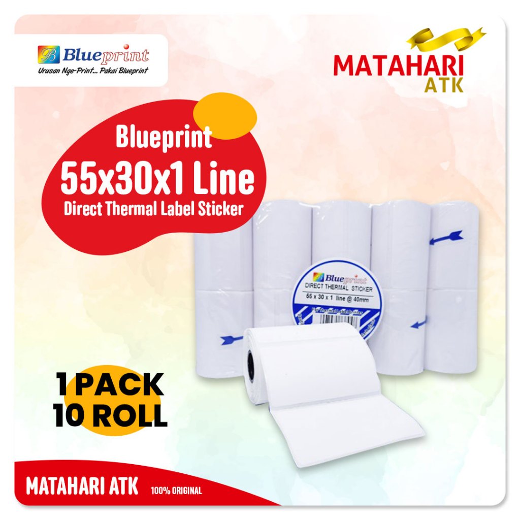 

55x30 (1 PACK) Kertas Thermal Sticker Barcode Stiker Label Termal BLUEPRINT Paper Roll ≈ 58MM