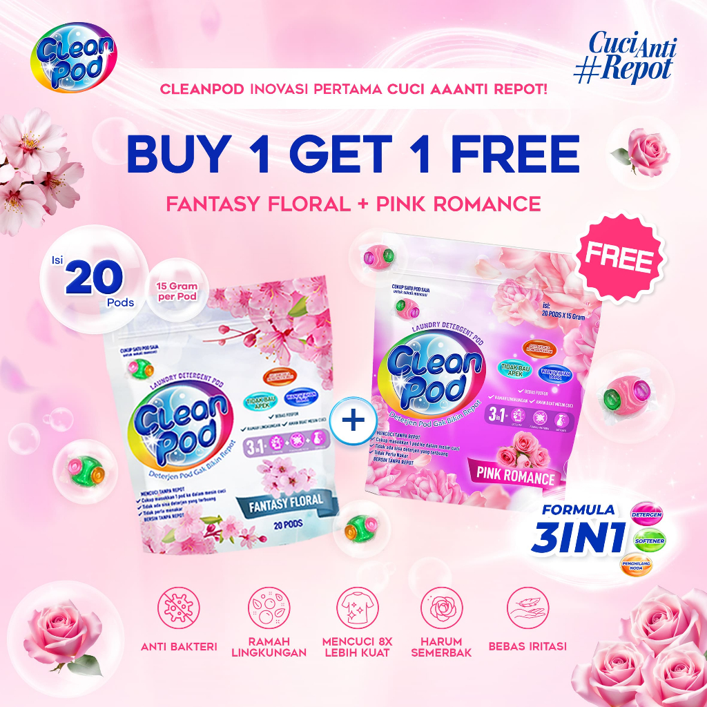 [ BUY 1 GET 1 FREE ] CleanPod Pink Romance + FREE CleanPod Fantasy Floral Laundry Detergent Pod/ Det