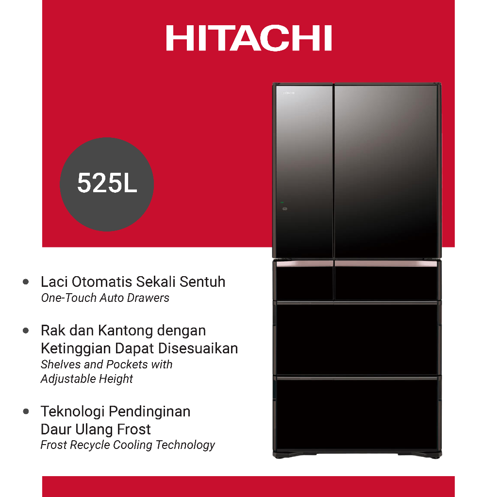 HITACHI Kulkas Cristal Door Japan Series 525 Liter R-WX670KN