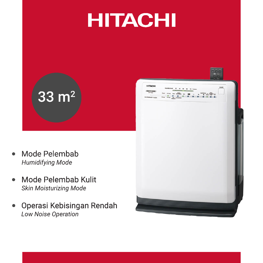 Purifikasi Udara Hitachi EP-P50J Putih 33m² dengan Sistem Pelembapan dan Filter HEPA