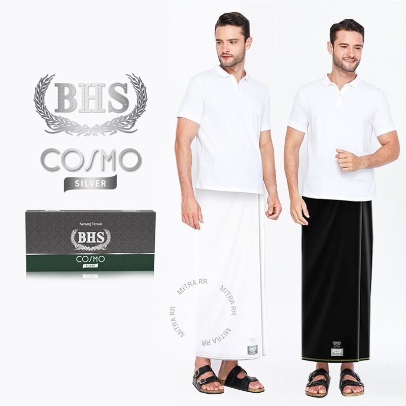 Sarung BHS Cosmo Silver  -  Hitam Polos Putih Polos