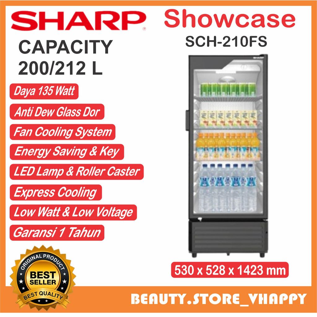 Showcase SHARP Display Cooler 200 Liter SCH-210FS Garansi Resmi