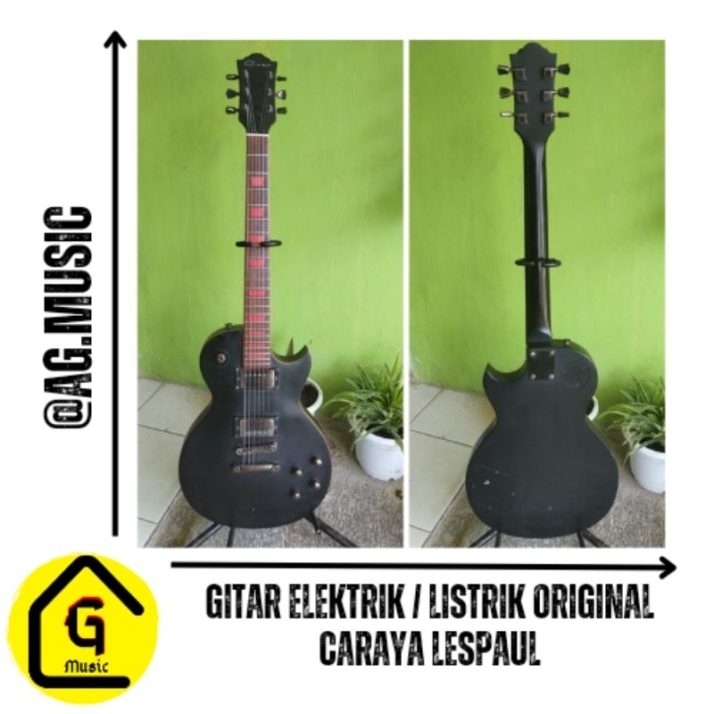 GITAR ELEKTRIK / LISTRIK ORIGINAL CARAYA LESPAUL HITAM SATIN SECOND