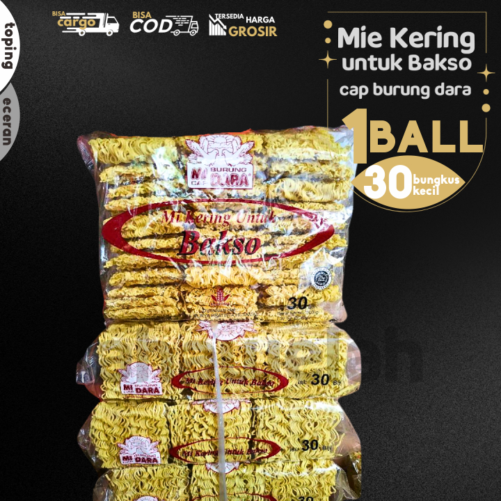 

MIE BAKSO Kering 1pak isi 30KEPING cap mie burung dara by Lahawelah