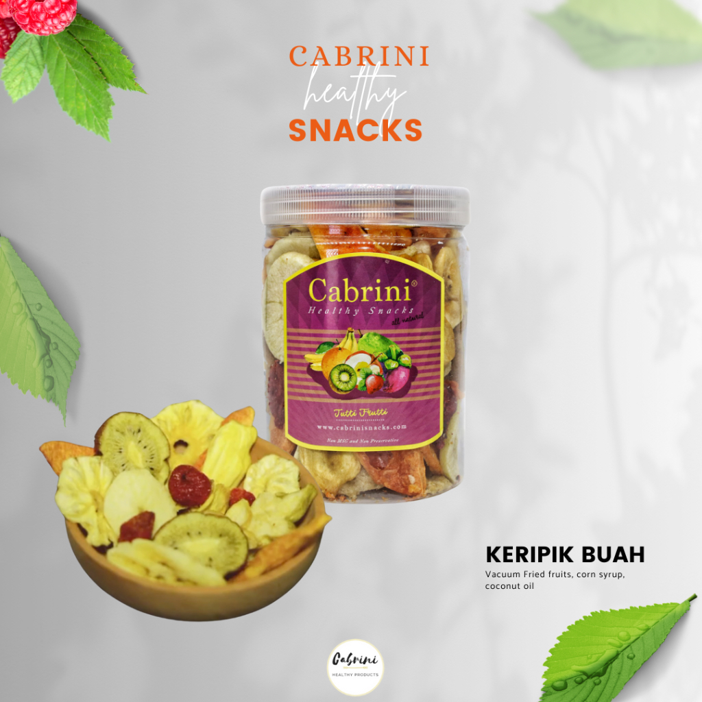 

Snack Cemilan Sehat Keripik Buah Kering Mix Produk Lokal Volume 800ml CABRINI Tutti Frutti