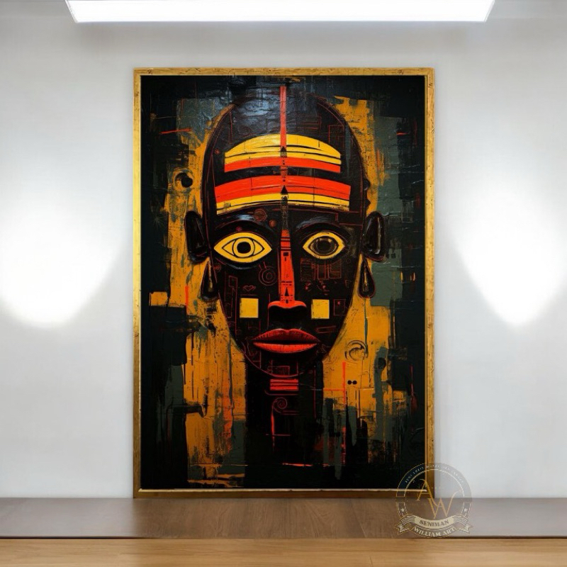 

lukisan abtrak modern art painting black yellow