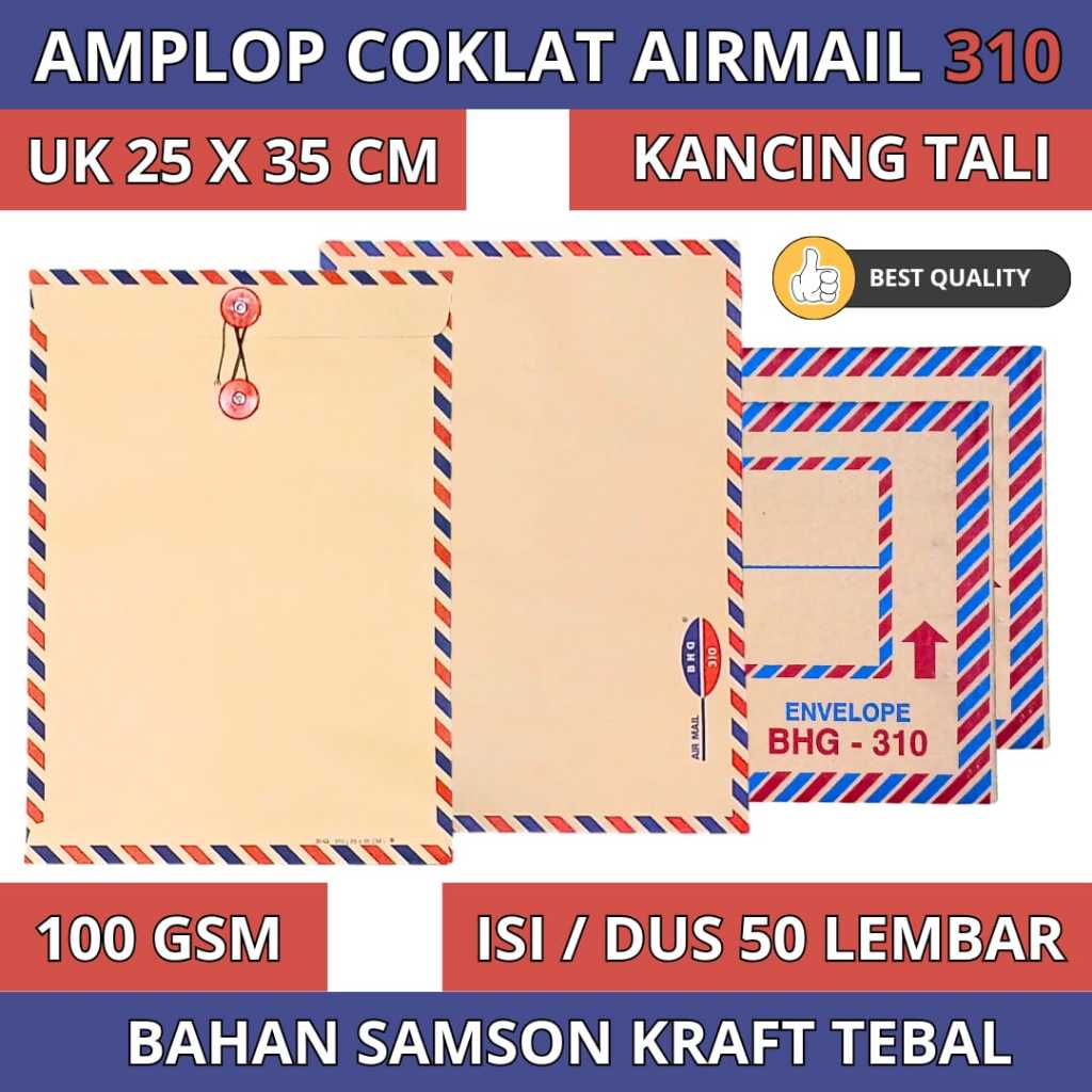 

Amplop Coklat AIRMAIL KANCING TALI 310 BHG 100 Gram