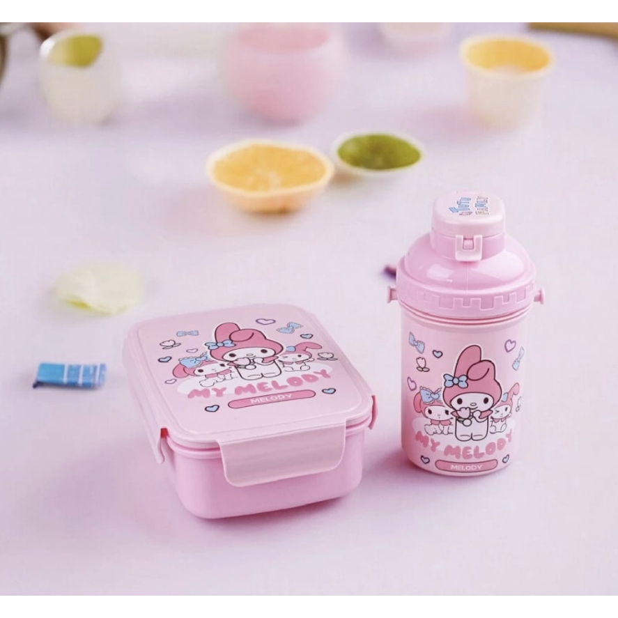 MINISO Kotak Makan Set + Botol Kuromi Sanrio Melody Kotak Bekal Anak Sekolah