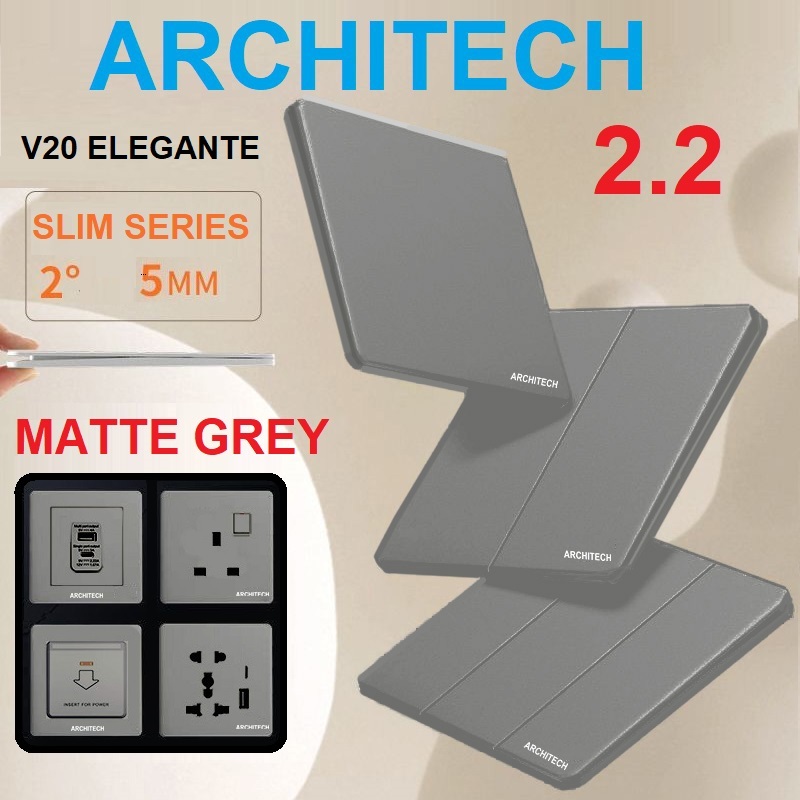 ARCHITECH SAKLAR LISTRIK LAMPU ELEGANTE V20 / saklar mewah / saklar modern / GREY 2.2 gabungan