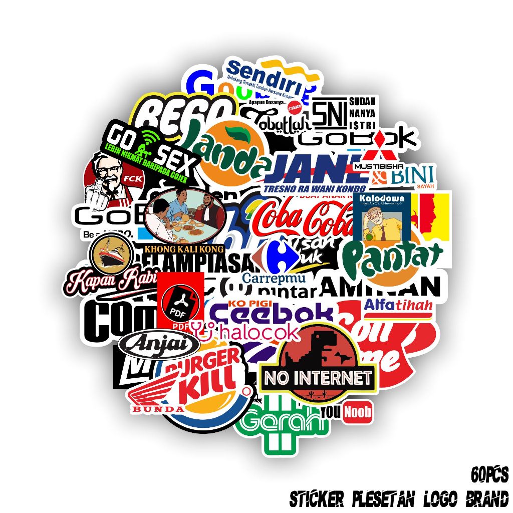SM 60 PCS Sticker Logo Plesetan Viral - Stiker Pack Plesetan Logo Brand