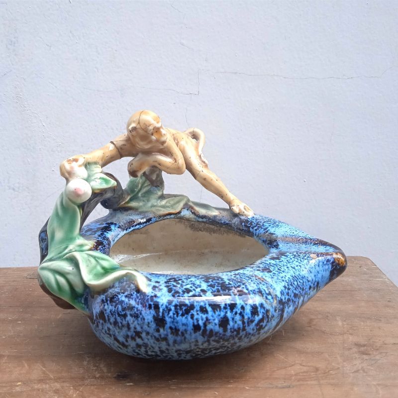 Antik Asbak Porcelain Cina Motif Kera Langka Unik Jadul