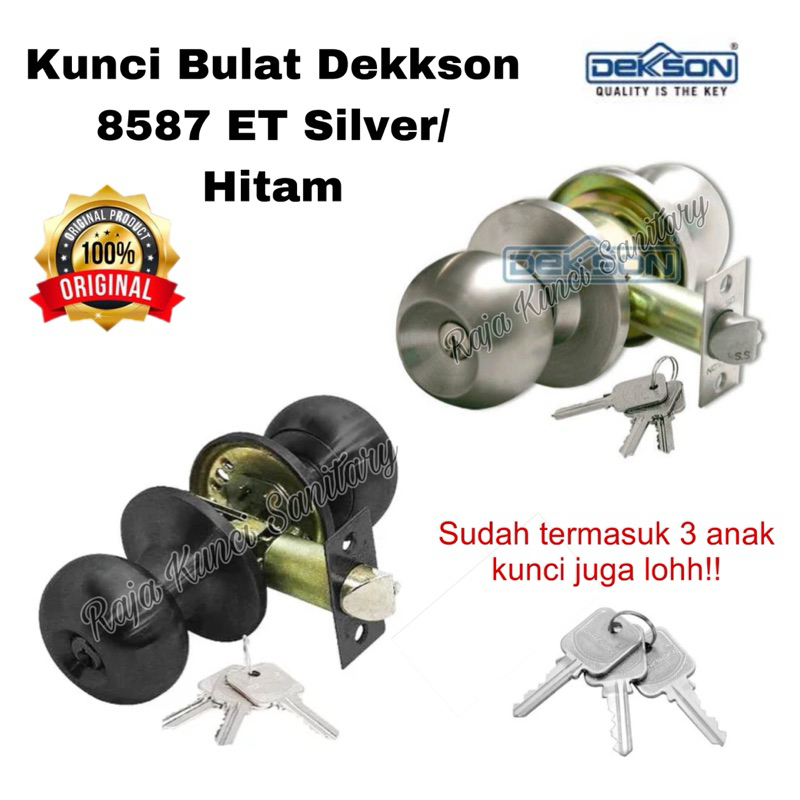 Kunci Bulat Dekson KCBL 8587 ET/Kunci Dekson/Kamar Tidur/Pintu PVC/ Silver/ Hitam