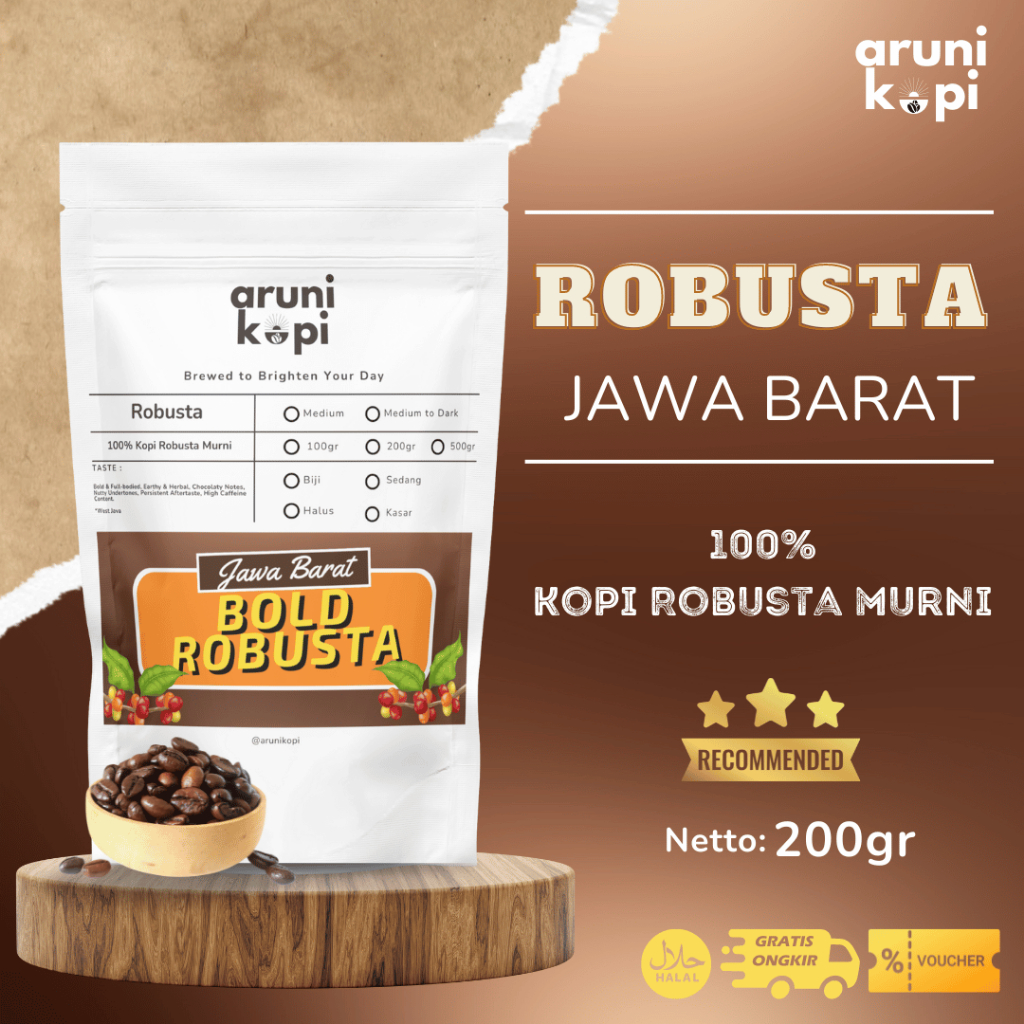 

Kopi Robusta Jawa Barat 200gr - Single Origin Premium Coffee Beans | Espresso & Brew Arunikopi