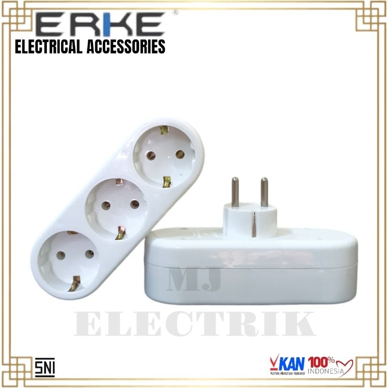 ERKE Stop Kontak 3 Lubang + Steker Arde / T Multi 3 Lubang