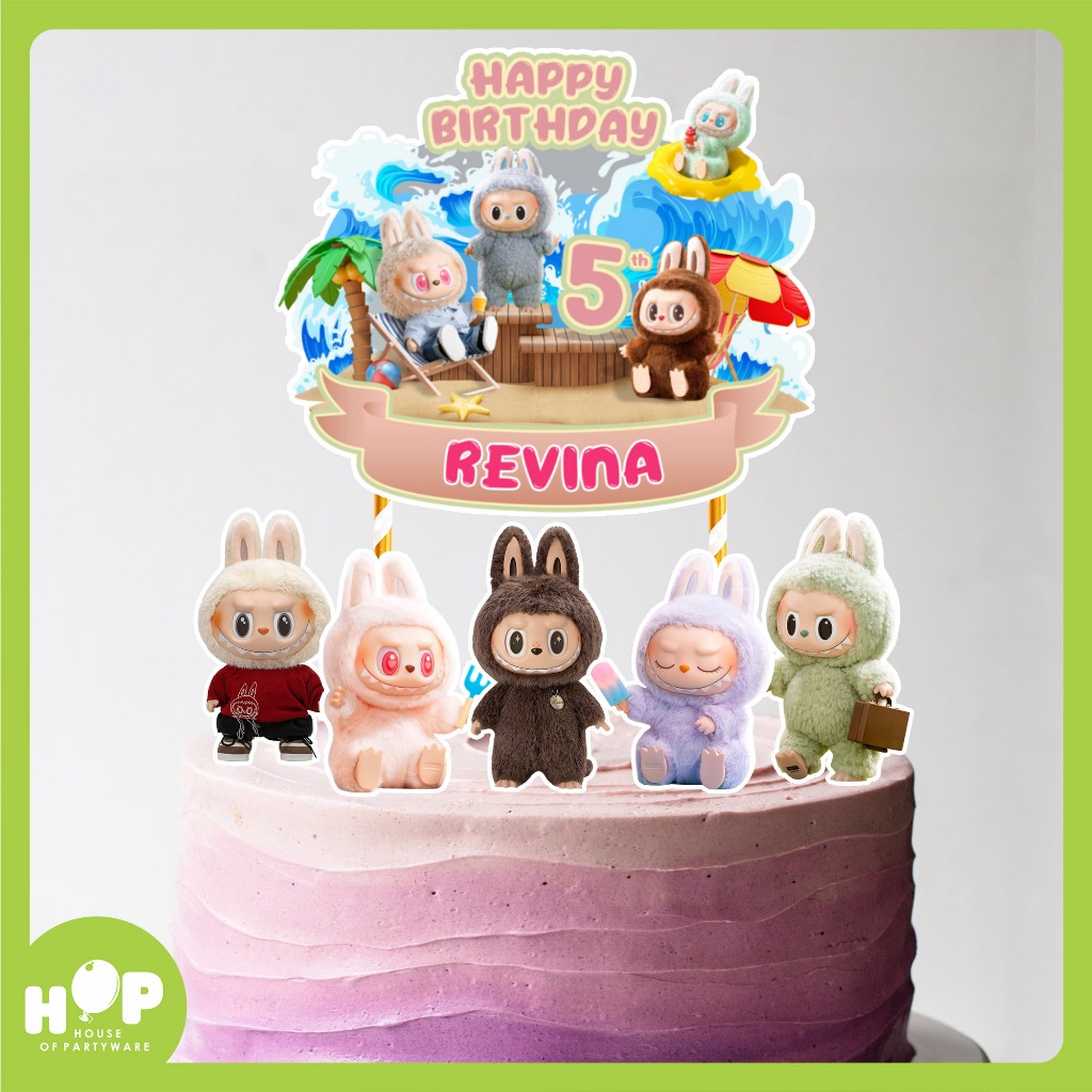 Topper Birthday Cake Labubu Custom Nama Umur / Cupcake Happy Birthday Ulang Tahun Tumpeng HBD