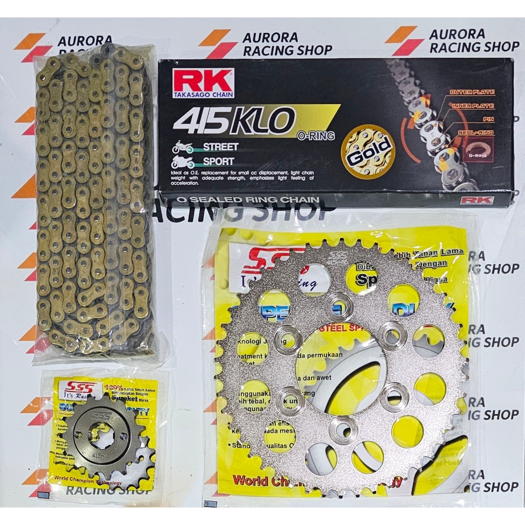 GEAR SET SSS 415 HONDA NEW CBR 150 R K45N / K45N / CB 150 X ( BAUT 6 ) & RANTAI RK ORING 415 KLO GOL