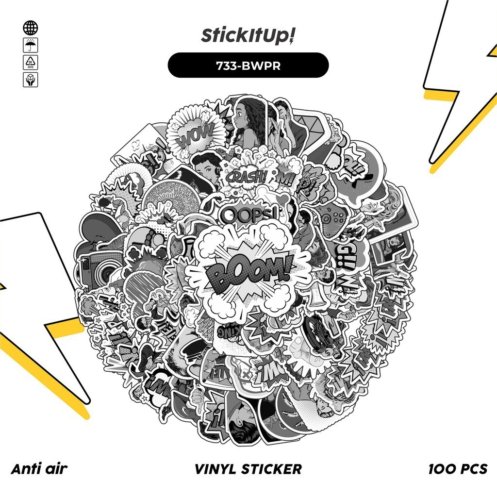 

COD✨ 100 Pcs Stiker Pack Classical Black & White POP Art Lucu Aesthetic Vynil Waterproof untuk Freebies Sticker Buku Journal Casing HP Laptop