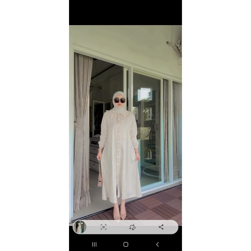 MIDI DRESS BUNGA PULL KANCING APLIKASI KERAH RUMBE DRESS BORDIR BUNGA LINEN BULU KUDA IMPORT