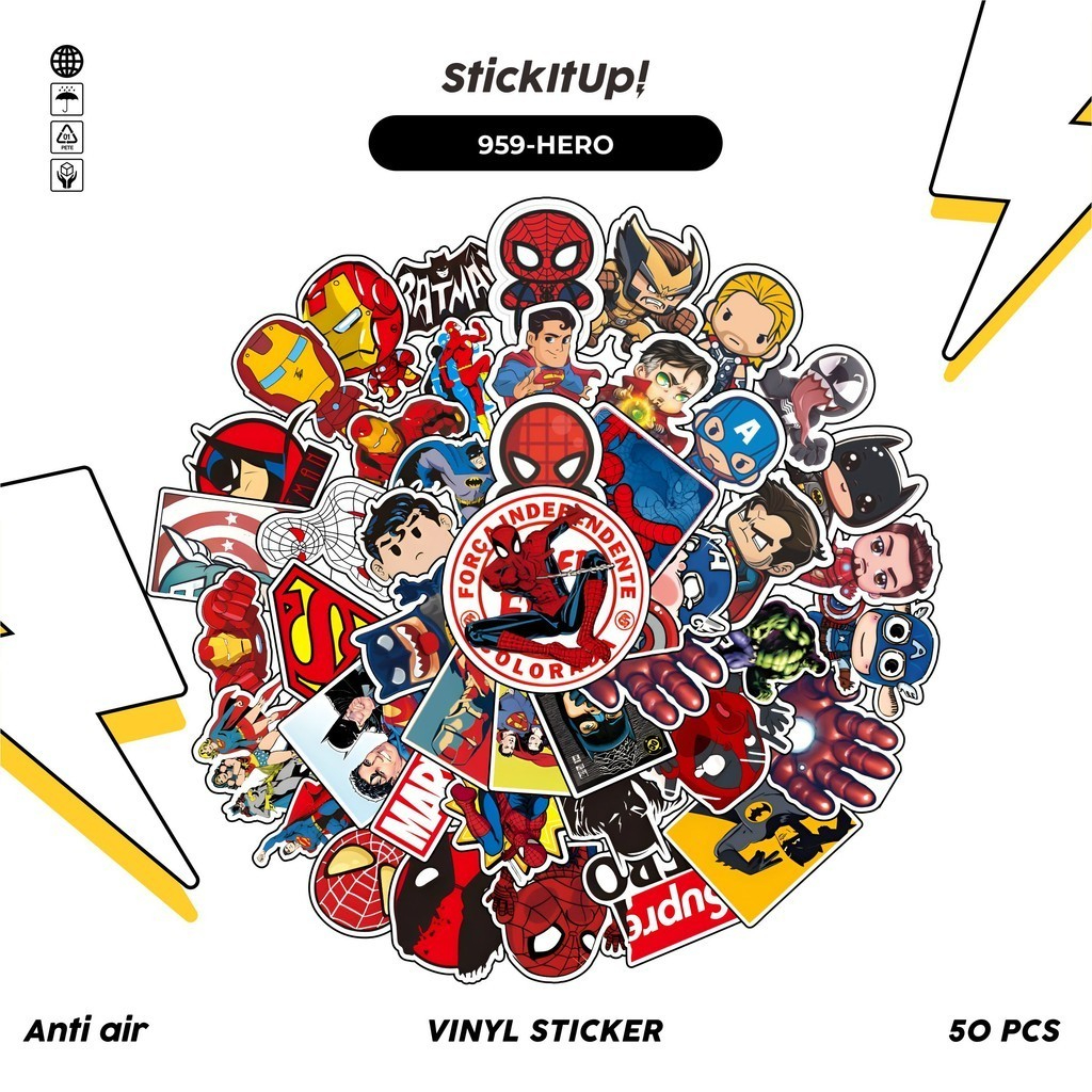 

COD✨ 100 Pcs Stiker Pack Super Hero Lucu Aesthetic Vynil Waterproof untuk Freebies Sticker Buku Journal Casing HP Laptop