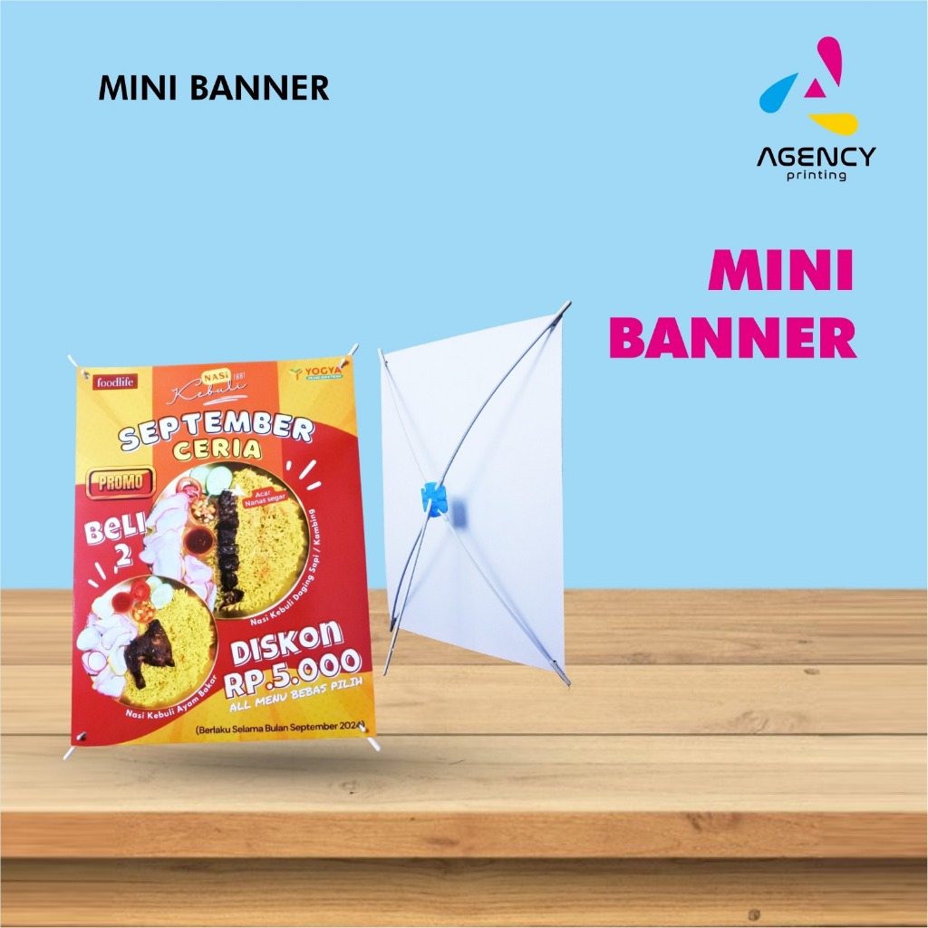 

X Banner Mini Kecil Include Tiang Dan Banner Plus Laminasi Glossy