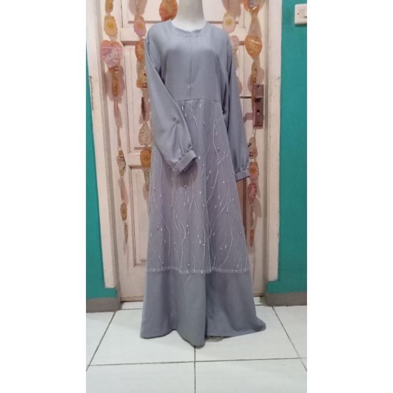 gamis muslimah sakila kombinasi brokat tile Mutiara