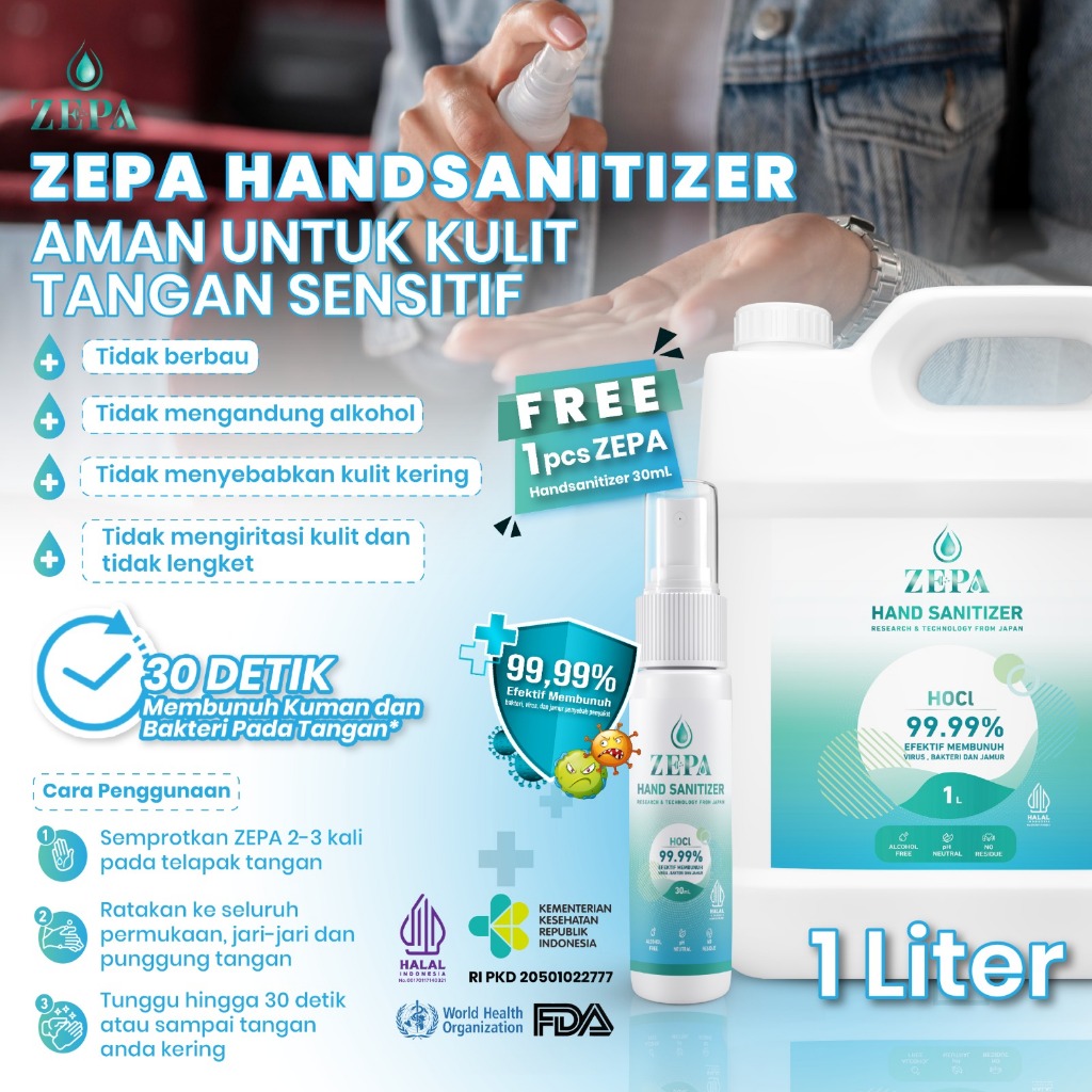 Hand Sanitizer ZEPA HOCl Non Alkohol Non Gel- 1 Liter