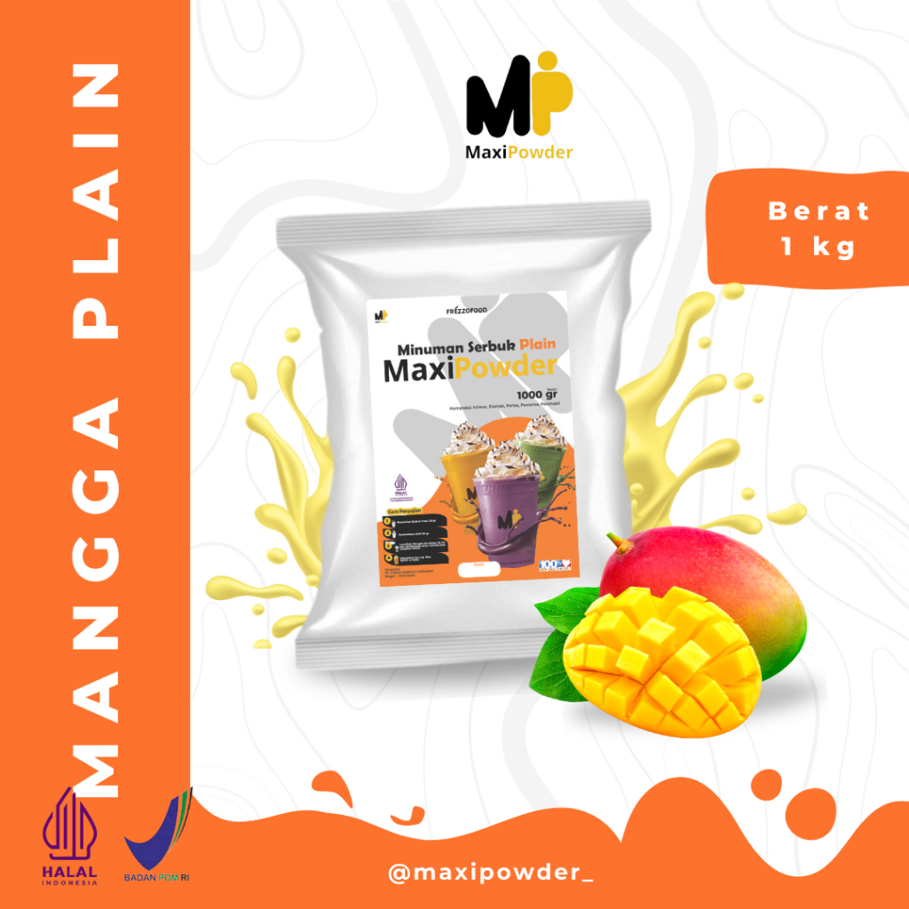 

Bubuk Minuman Rasa PLAIN Mangga 1kg / Minuman Kekinian Mangga Termurah / MaxiPowder