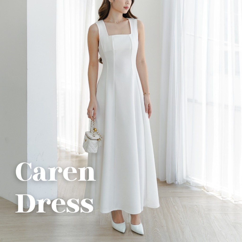 BAHAN PREMIUM / VELOVE - Caren Dress Pesta Wanita Scuba Premium