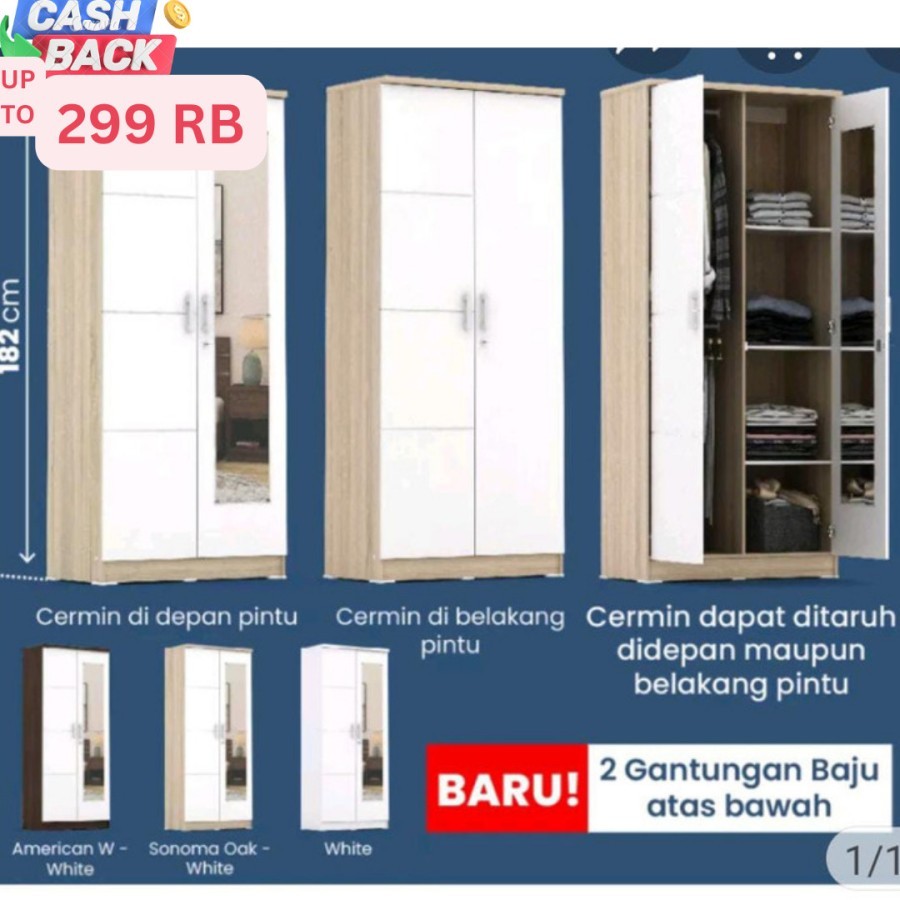 Termurah Lemari Pakaian 2 3 4 5 6 Pintu + Cermin Yona Alba BAZ 2MN LT 2M 2P N 2M 2 P 2 M  BL80 BL 80