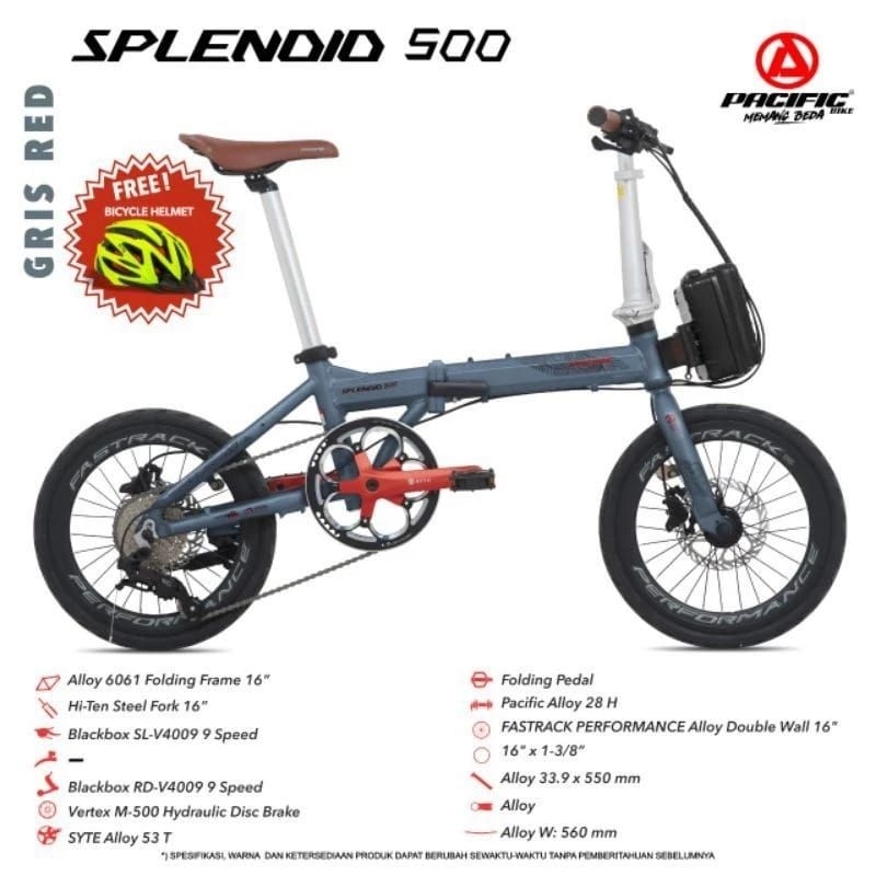 SEPEDA LIPAT 16/20 INCH PACIFIC SPLENDID 500 ALLOY 9 SPEED REM HIDROLIK