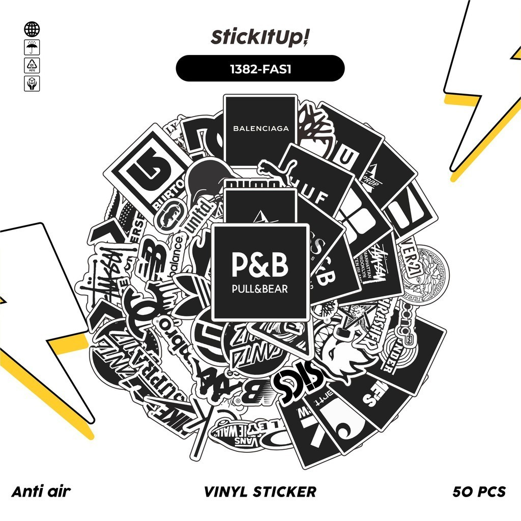 

COD✨ 100 Pcs Stiker Pack Classical Fashion Brand B&W Lucu Aesthetic Vynil Waterproof untuk Freebies Sticker Buku Journal Casing HP Laptop