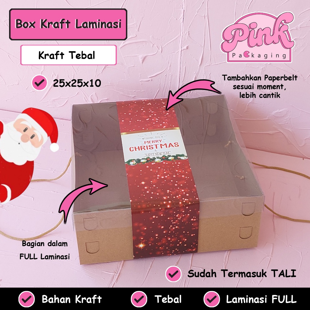 

Box Kraft Mika Tali 25x25x10 LAMINASI Dus Tart Kue Bolu Cake Puding Dos Hampers Ayam Panggang Bakar