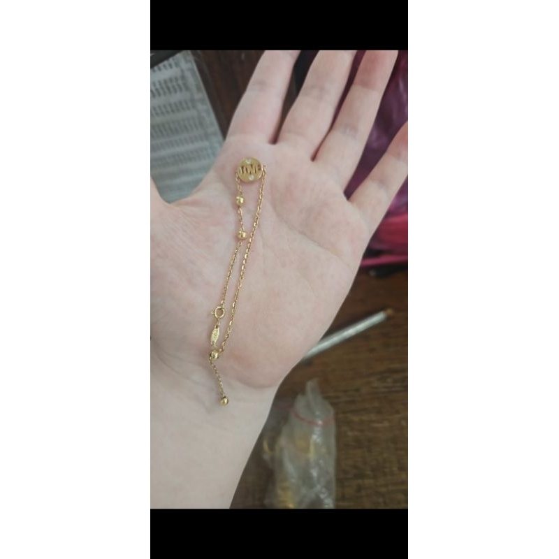 Gelang serut adjustable love hati mata putih emas asli 375 lucu