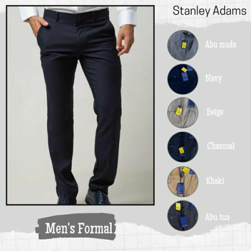STANLEY ADAMS - Celana Formal Abu tua Pria Slim Fit