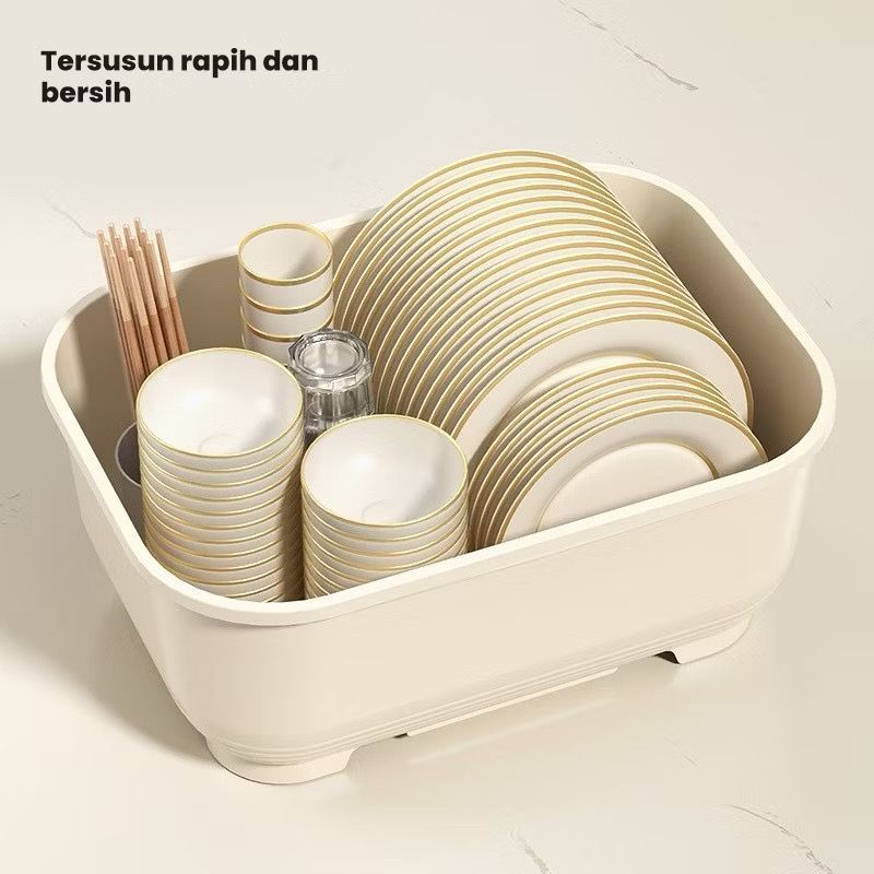 (COD) SH - Celyhome Rak Pengering Air Mangkok Rak Piring Plastik Dengan Tutup Rak