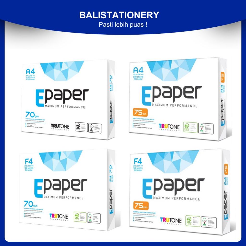 

E Paper Kertas Print / Fotocopy HVS 70 GSM A4 F4 per RIM