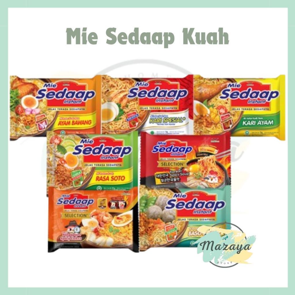 

MIE SEDAAP KUAH 5 PCS X 75 GR RASA AYAM BAWANG | SOTO AYAM | BASO SPESIAL | KARI AYAM - MAZAYA HOMESTORE