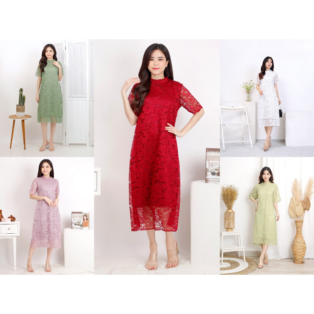 Dres Terbaru 2025 Gereja Perempuan Korean Style Christmas Longdress Mewah Lebaran Cod Brokat Longdre