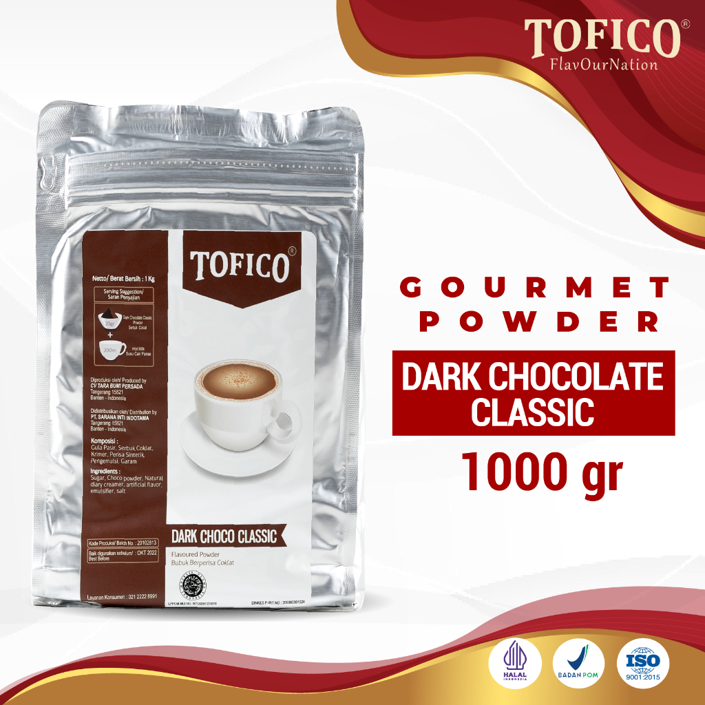 

Powder Dark Chocolate Classic Tofico / Bubuk Rasa Dark Chocolate Classic Premium 1KG / Tofico Syrup Official